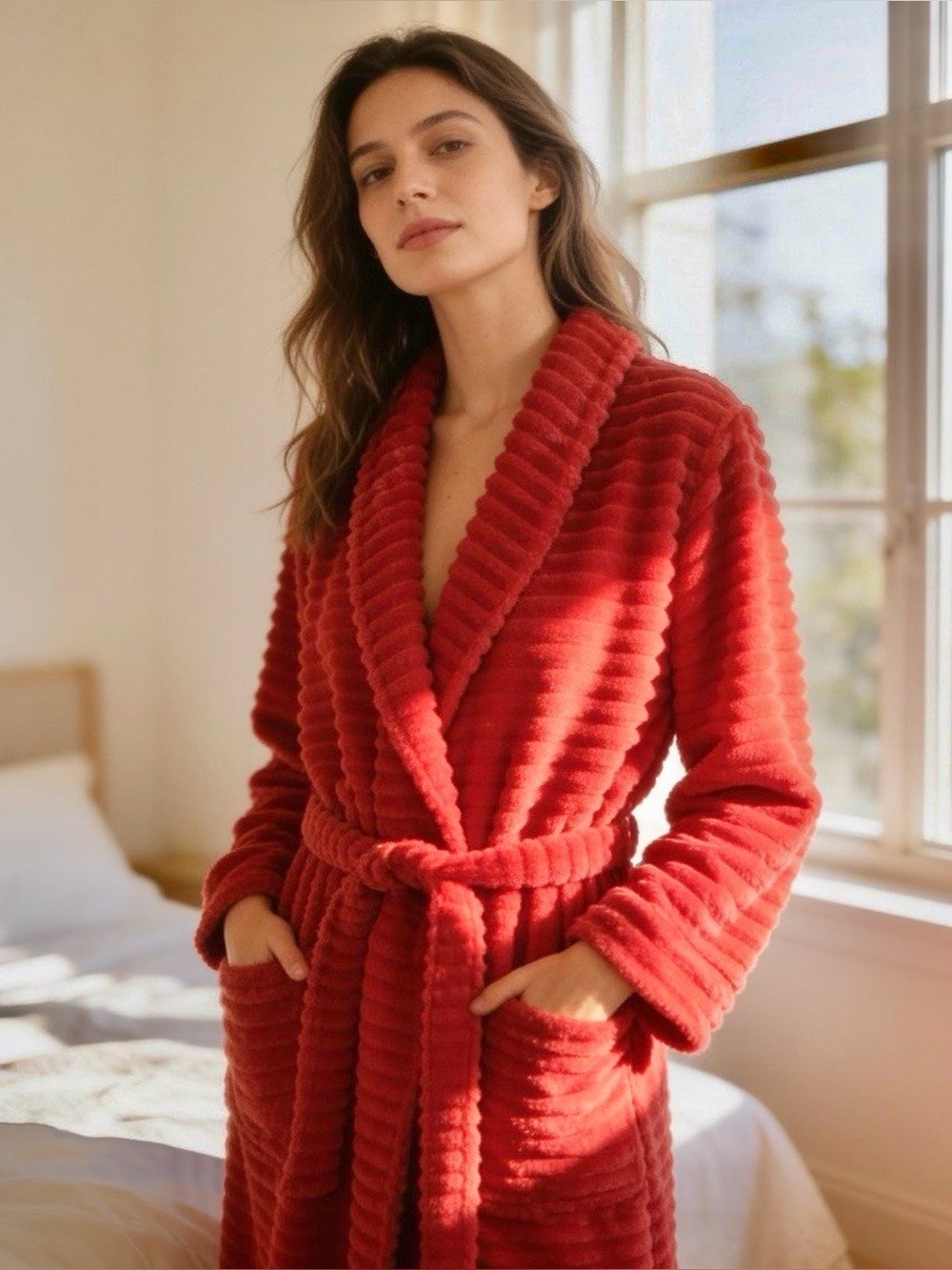 NWT Soma Long Velour Ribbed Robe with Sash and pockets - size L/XL
